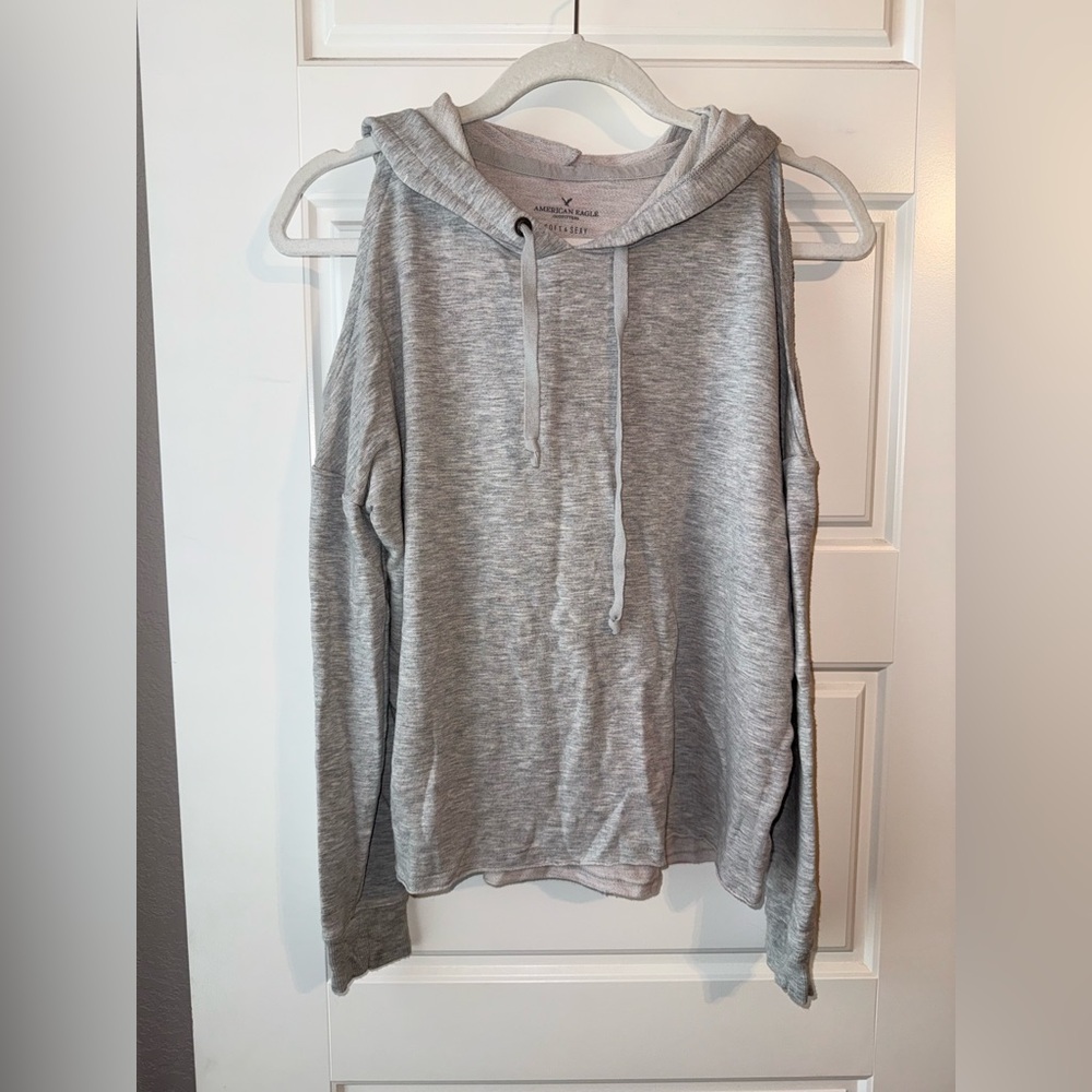 American Eagle Outfitters Light Gray‎ Off-Shoulder Sweater